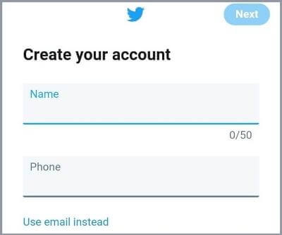 Create twitter account