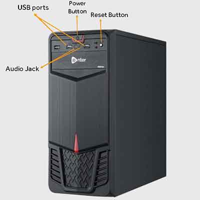 computer front panel ports with label