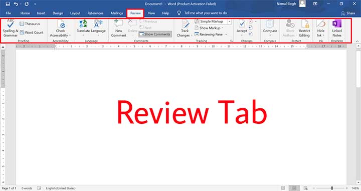 ms word review tab