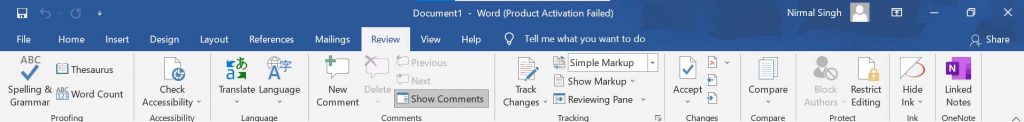 MS Word Review Tab in Hindi