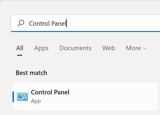 Open Control Panel Using Search 