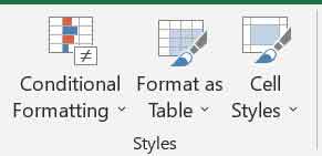 Styles Group in Excel Home Tab