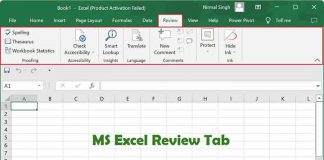 MS Excel Review Tab in Hindi