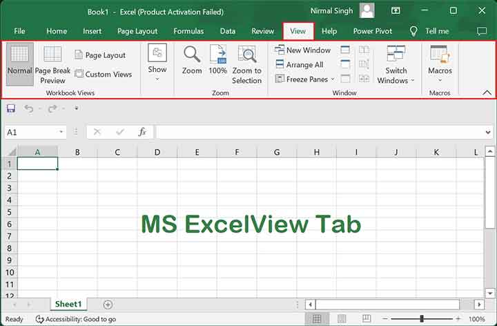 MS Excel View Tab in Hindi